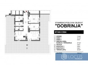 NOVOGRADNJA DOBRINJA! Trosoban stan sa terasom površine 106,80m2 trostrane orijentacije i otvoreno pogleda na petom spratu novog stambeno-poslovnog objekta u ulici Braće Mulić