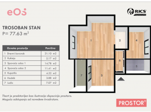 VRTOVI SUNCA! Komforan, nov trosoban stan površine 77,63m² sa balkonom u mirnom dijelu Sarajeva, Opština Centar